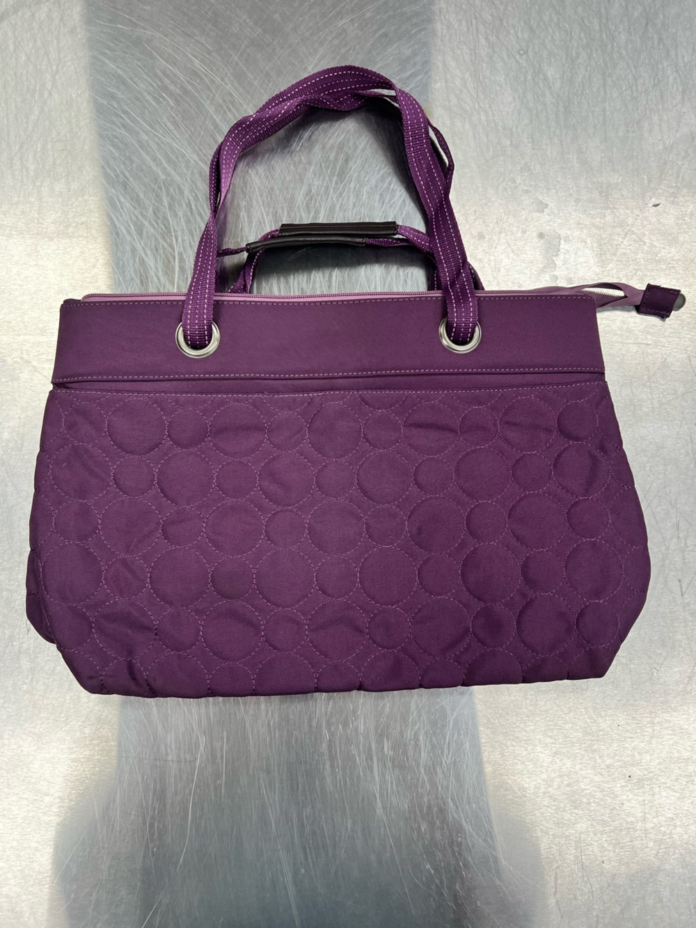 Thirty One Plush Quilted Tote Bag in Deep Plum Adjustable Straps